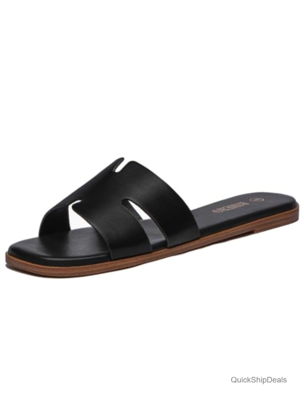 Women's PU Slide Sandals Square Toe Slip On Flat Sandals Cute Lightweight